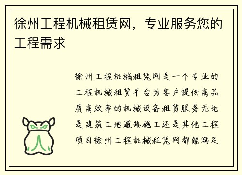 徐州工程机械租赁网，专业服务您的工程需求