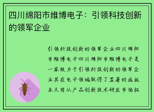 四川绵阳市维博电子：引领科技创新的领军企业